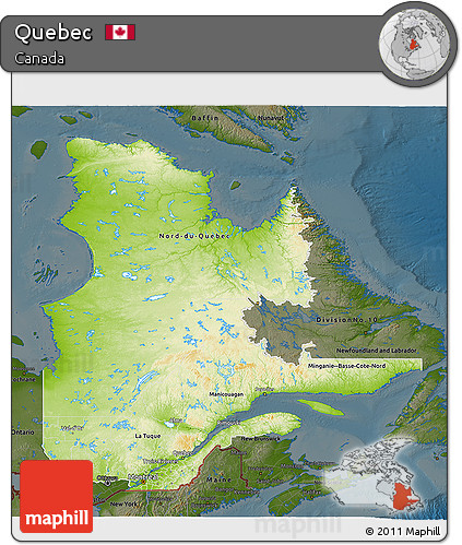 Physical 3D Map of Quebec, darken