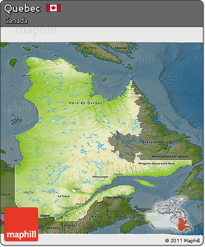 Physical 3D Map of Quebec, darken