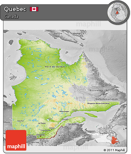 Physical 3D Map of Quebec, desaturated
