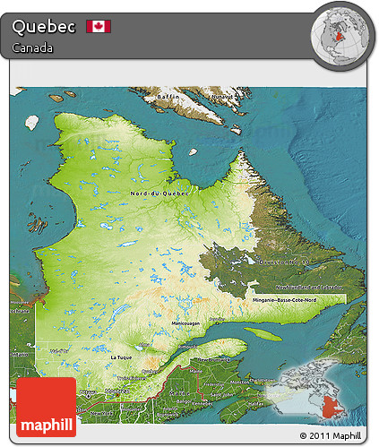 Physical 3D Map of Quebec, satellite outside