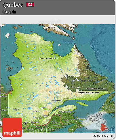 Physical 3D Map of Quebec, satellite outside