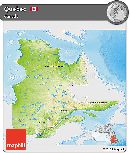Physical 3D Map of Quebec, single color outside