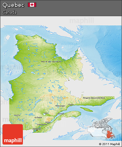 Physical 3D Map of Quebec, single color outside