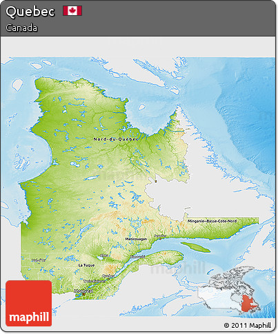 Physical 3D Map of Quebec, single color outside