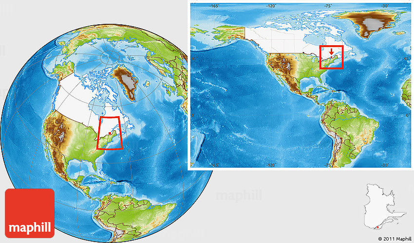 Physical Location Map of Drummond, highlighted country, within the entire country