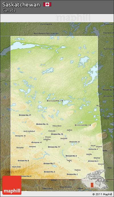 Physical 3D Map of Saskatchewan, darken