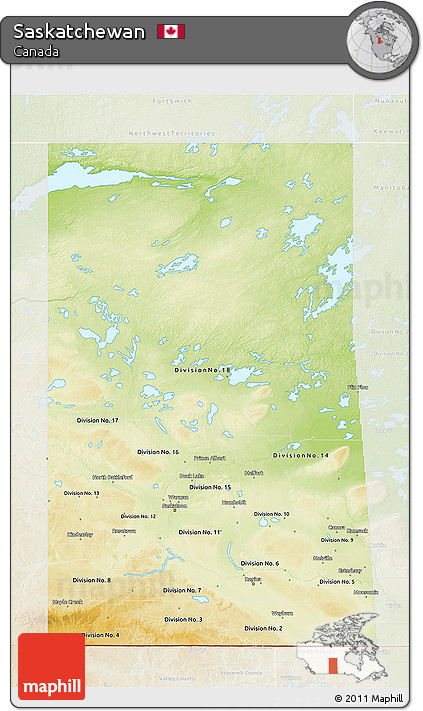 Physical 3D Map of Saskatchewan, lighten