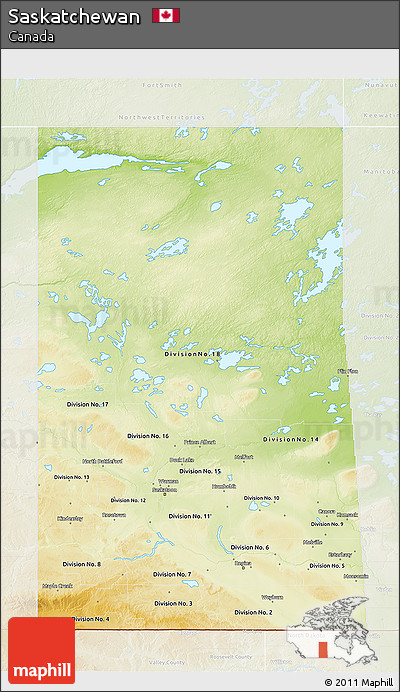 Physical 3D Map of Saskatchewan, lighten