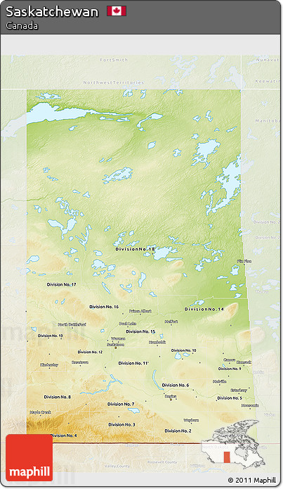 Physical 3D Map of Saskatchewan, lighten