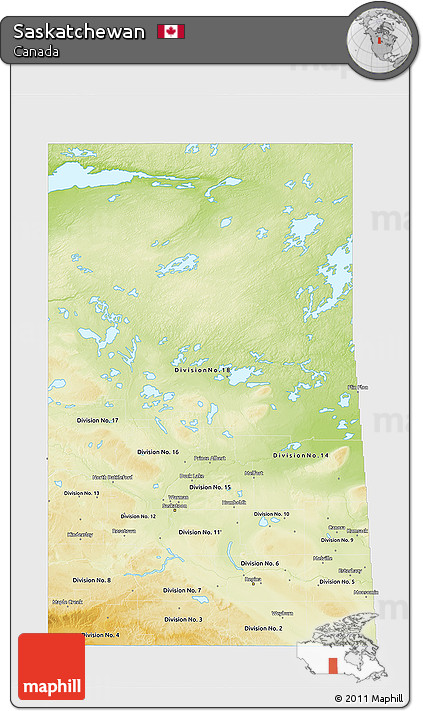 Physical 3D Map of Saskatchewan, single color outside