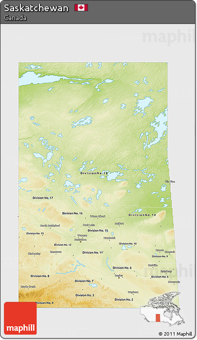 Physical 3D Map of Saskatchewan, single color outside