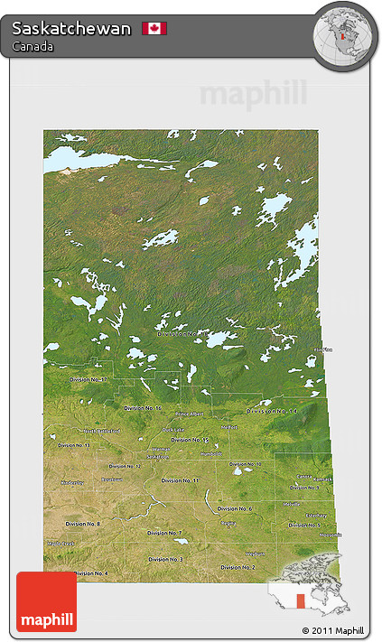 Satellite 3D Map of Saskatchewan, single color outside