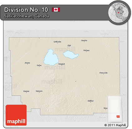 Shaded Relief 3D Map of Division No. 10, lighten, desaturated