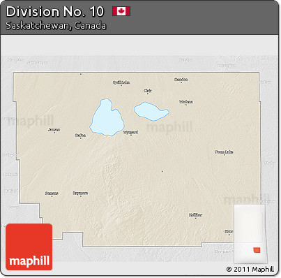 Shaded Relief 3D Map of Division No. 10, lighten, desaturated