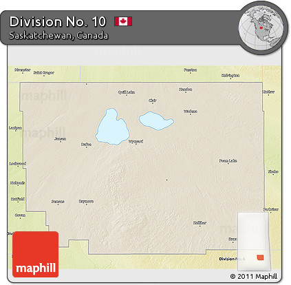 Shaded Relief 3D Map of Division No. 10, physical outside