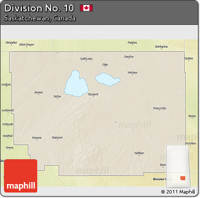 Shaded Relief 3D Map of Division No. 10, physical outside