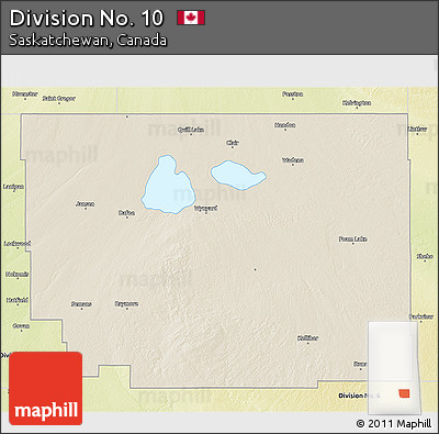 Shaded Relief 3D Map of Division No. 10, physical outside