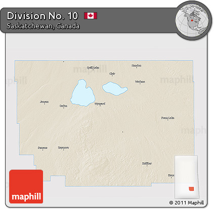 Shaded Relief 3D Map of Division No. 10, single color outside