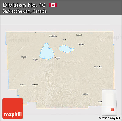 Shaded Relief 3D Map of Division No. 10, single color outside