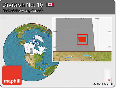 Satellite Location Map of Division No. 10, highlighted country, highlighted parent region