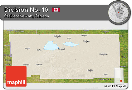 Shaded Relief Panoramic Map of Division No. 10, satellite outside