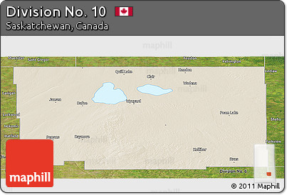 Shaded Relief Panoramic Map of Division No. 10, satellite outside