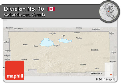 Shaded Relief Panoramic Map of Division No. 10, semi-desaturated