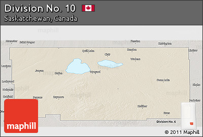 Shaded Relief Panoramic Map of Division No. 10, semi-desaturated