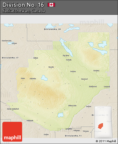 Physical 3D Map of Division No. 16, shaded relief outside