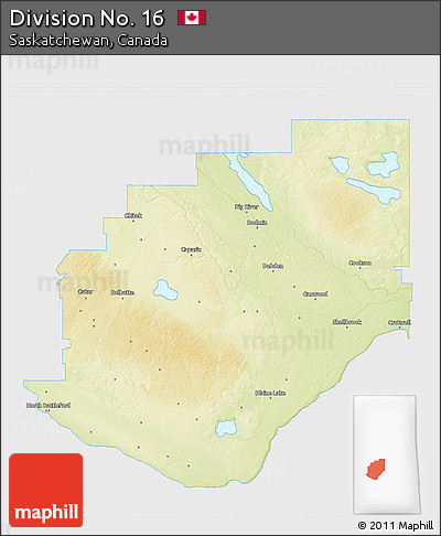 Physical 3D Map of Division No. 16, single color outside
