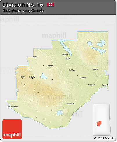 Physical 3D Map of Division No. 16, single color outside