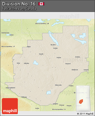 Shaded Relief 3D Map of Division No. 16, physical outside