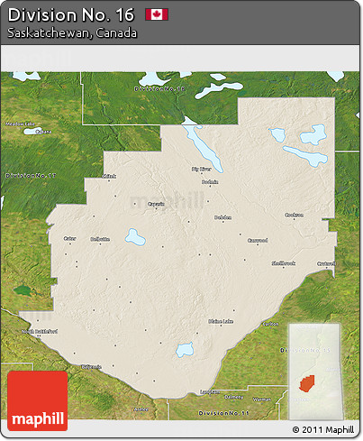 Shaded Relief 3D Map of Division No. 16, satellite outside