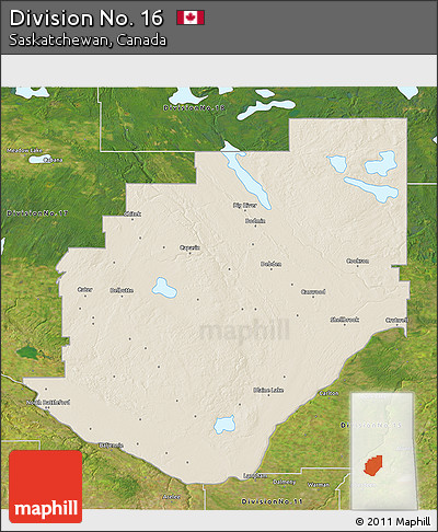 Shaded Relief 3D Map of Division No. 16, satellite outside