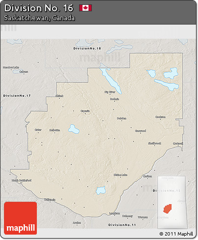 Shaded Relief 3D Map of Division No. 16, semi-desaturated