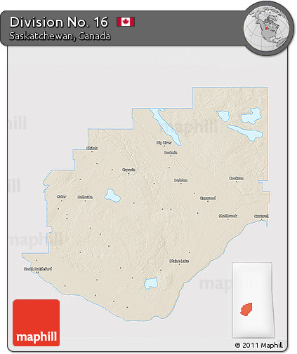 Shaded Relief 3D Map of Division No. 16, single color outside