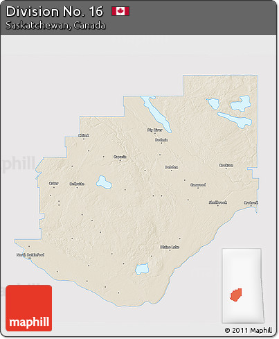 Shaded Relief 3D Map of Division No. 16, single color outside