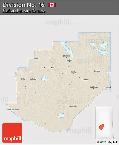 Shaded Relief 3D Map of Division No. 16, single color outside