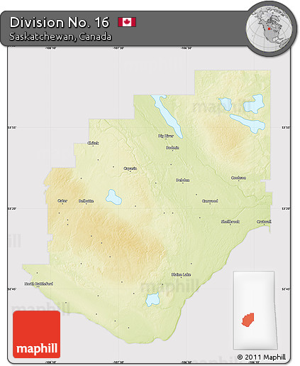 Physical Map of Division No. 16, cropped outside