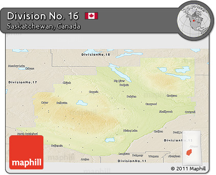 Physical Panoramic Map of Division No. 16, shaded relief outside