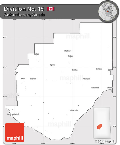 Silver Style Simple Map of Division No. 16, cropped outside