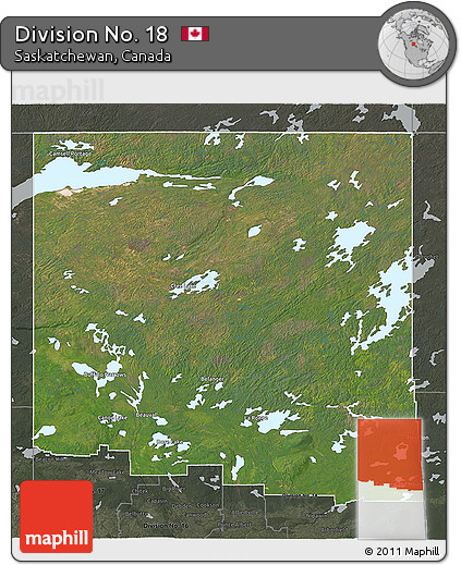 Satellite 3D Map of Division No. 18, darken, semi-desaturated