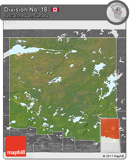 Satellite 3D Map of Division No. 18, desaturated