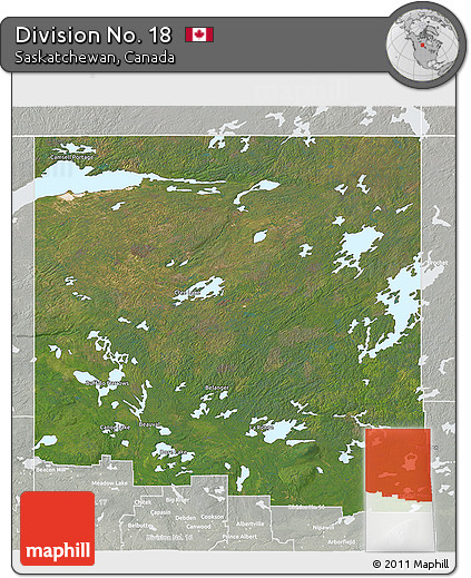 Satellite 3D Map of Division No. 18, lighten, semi-desaturated