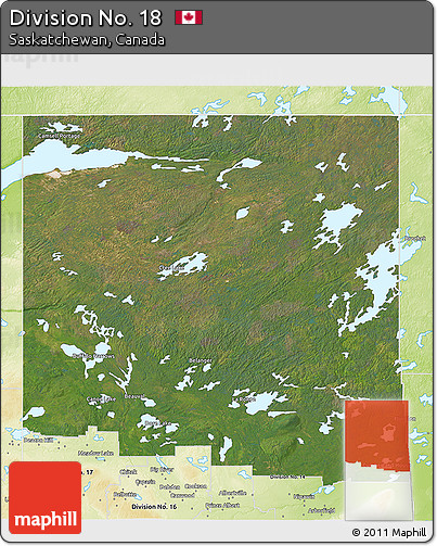 Satellite 3D Map of Division No. 18, physical outside
