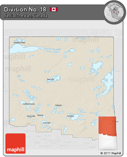 Shaded Relief 3D Map of Division No. 18, lighten, desaturated