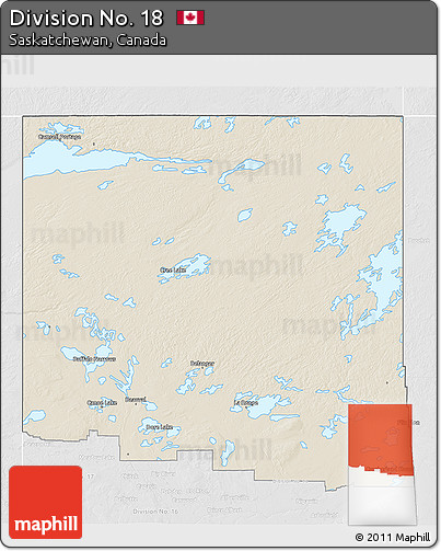 Shaded Relief 3D Map of Division No. 18, lighten, desaturated