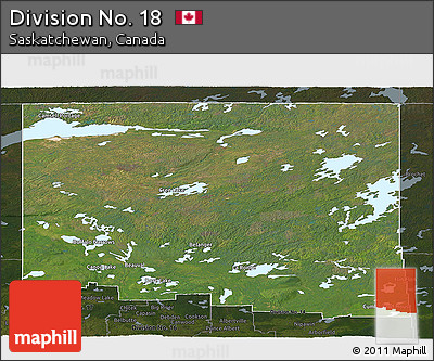 Satellite Panoramic Map of Division No. 18, darken