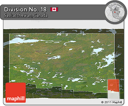 Satellite Panoramic Map of Division No. 18, darken