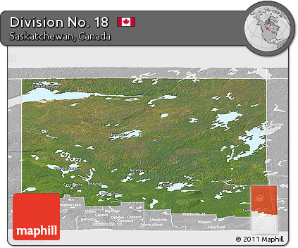 Satellite Panoramic Map of Division No. 18, lighten, desaturated
